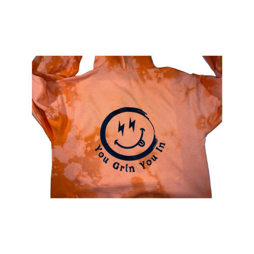 You Grin You In Bleached Tie Dye Logo Hoodie (Logo on Front and Back) XL-3XL