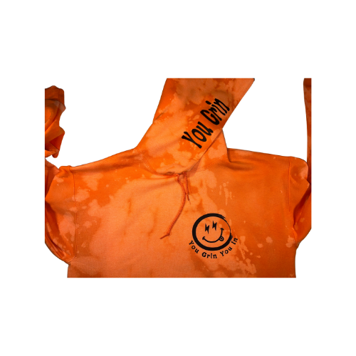 You Grin You In Bleached Tie Dye Logo Hoodie (Logo on Front and Back) XL-3XL