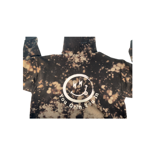 You Grin You In Bleached Tie Dye Logo Hoodie (Logo on Front and Back) XL-3XL