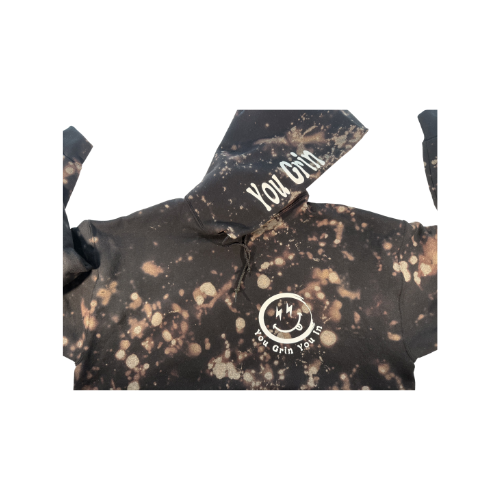 You Grin You In Bleached Tie Dye Logo Hoodie (Logo on Front and Back) XL-3XL