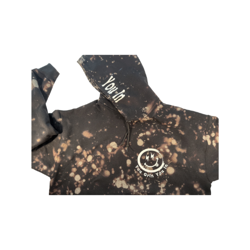 You Grin You In Bleached Tie Dye Logo Hoodie (Logo on Front and Back) XL-3XL