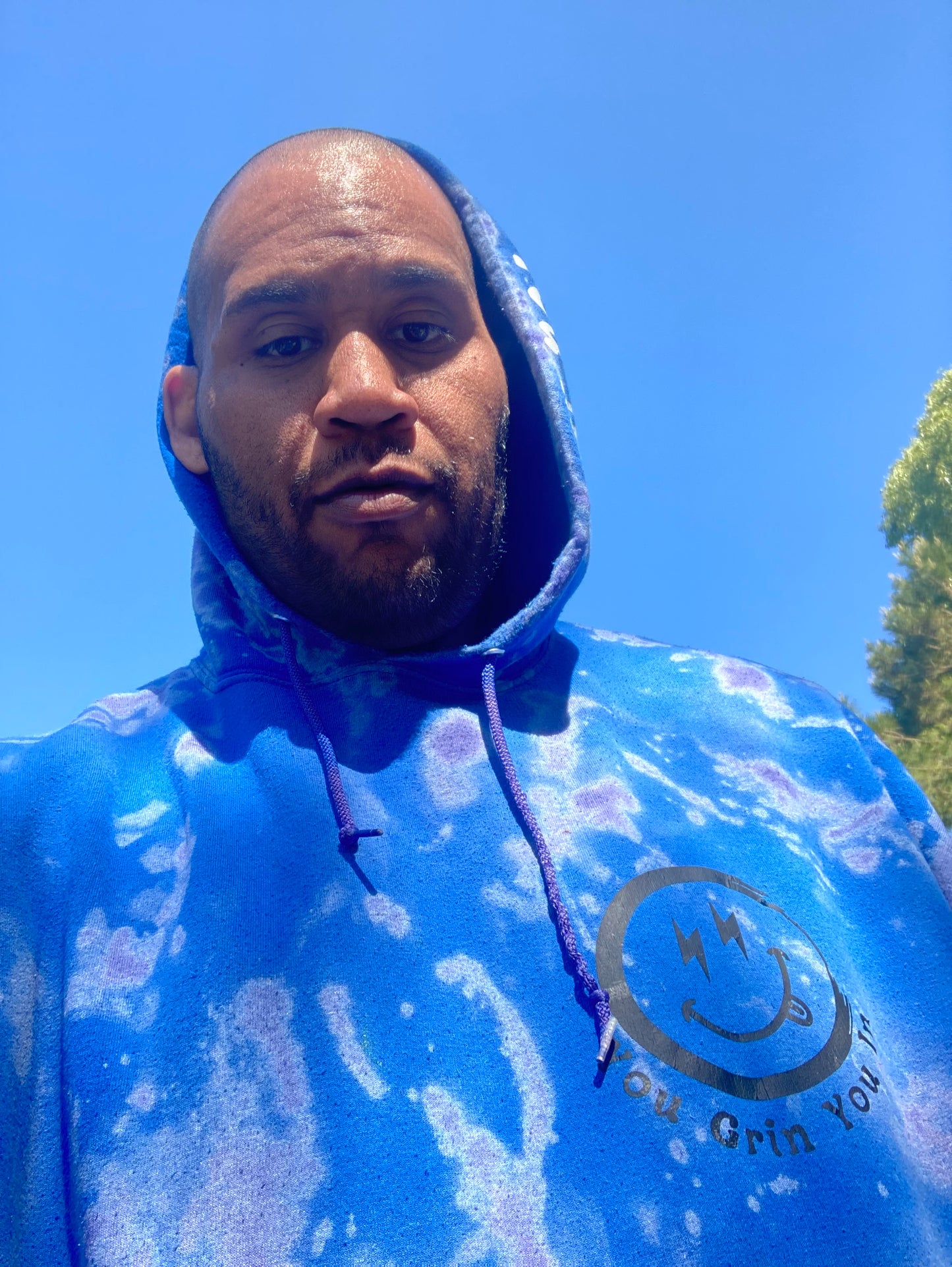 You Grin You In Bleached Tie Dye Logo Hoodie (Logo on Front and Back) XL-3XL