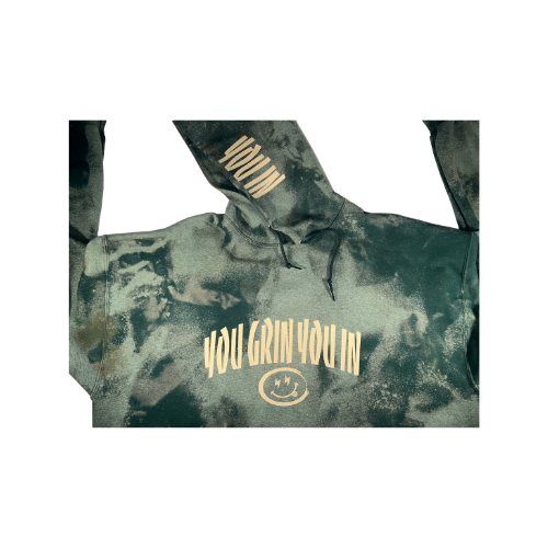 You Grin You In Bleached Tie Dye Logo Hoodie (Words Across Chest) S-L