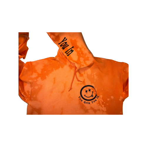 You Grin You In Bleached Tie Dye Logo Hoodie (Logo on Front and Back) S-L