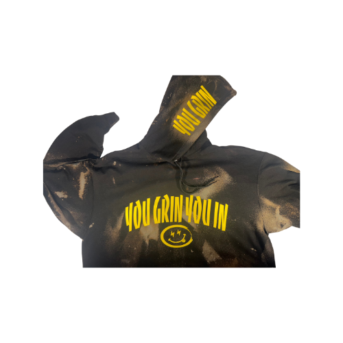 You Grin You In Bleached Tie Dye Logo Hoodie (Words Across Chest) S-L