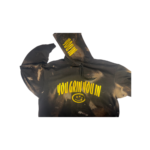 You Grin You In Bleached Tie Dye Logo Hoodie (Words Across Chest) XL-3XL