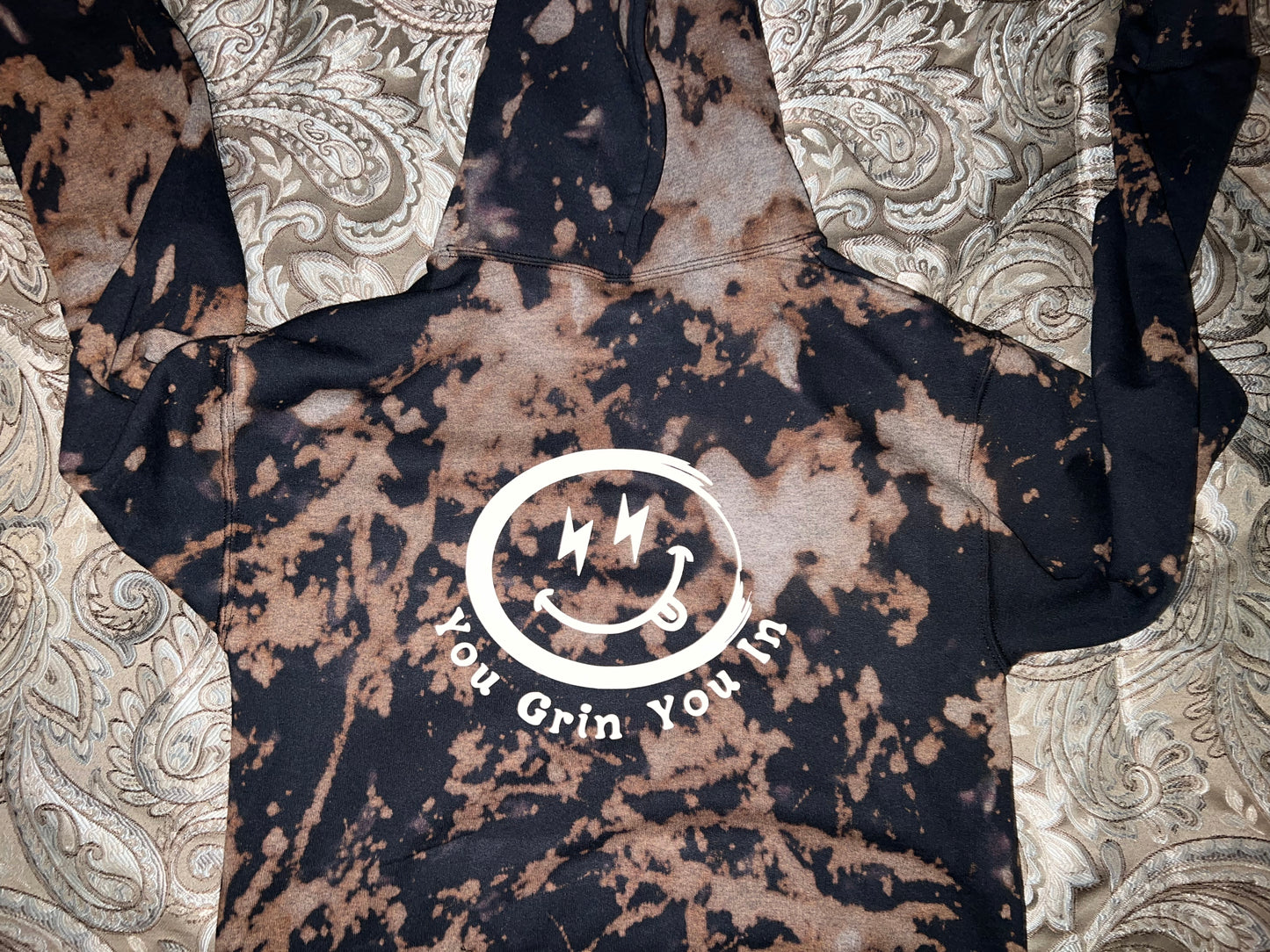 17A. YGYI Black Bleach Tie Dye Hoodies (Small logo on front) Small - Large