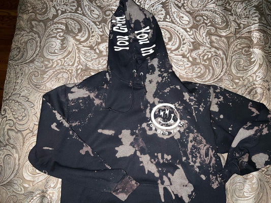 18B. YGYI Black Bleach Tie Dye Hoodies (Medium logo on front) XL - 3XL