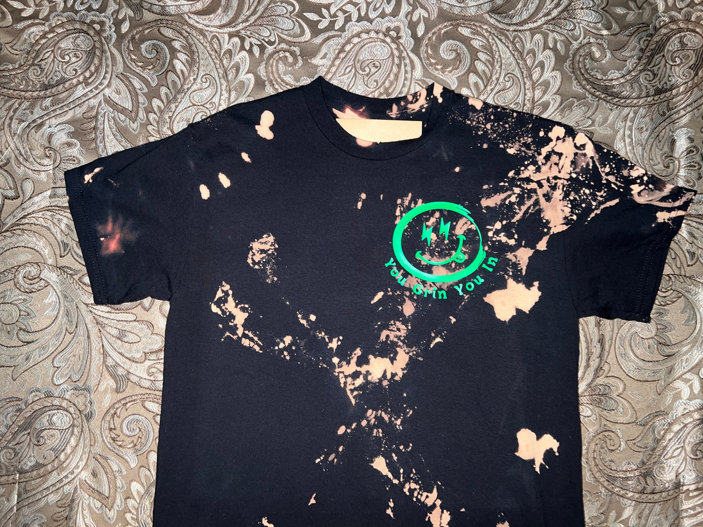 25B. YGYI Toddler Black Bleach Tie Dye T-shirt (Medium logo on front) 2T - 4T