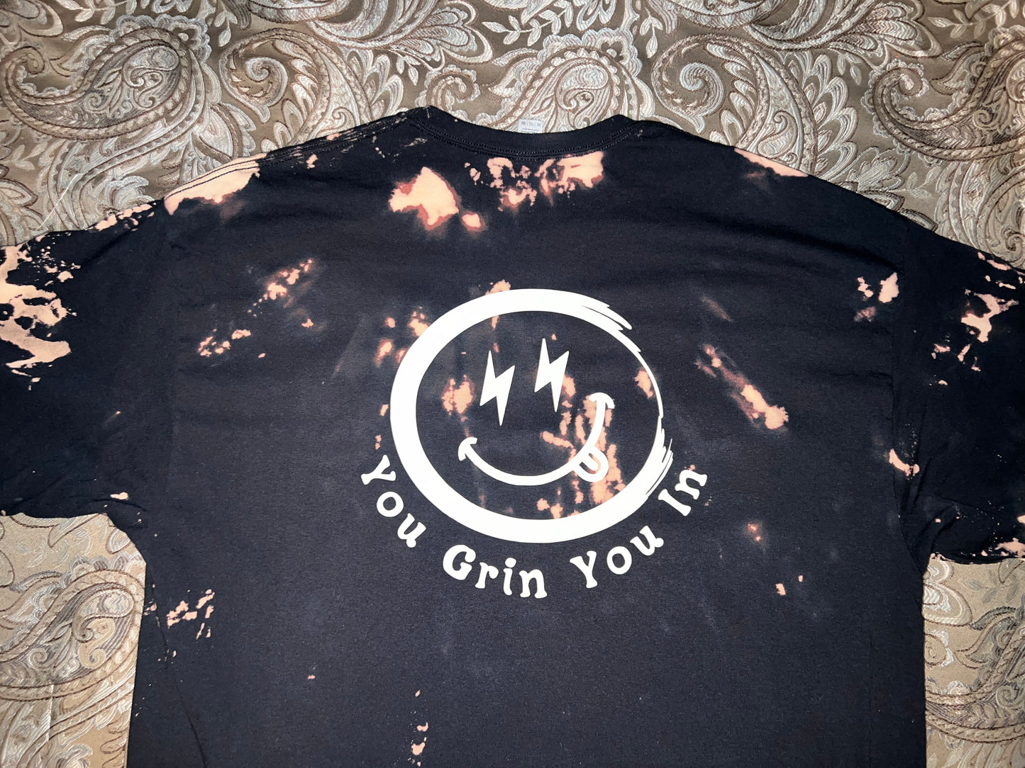 94A. YGYI Black Bleach Tie Dye Long Sleeve (Small logo on front) 4XL-6XL