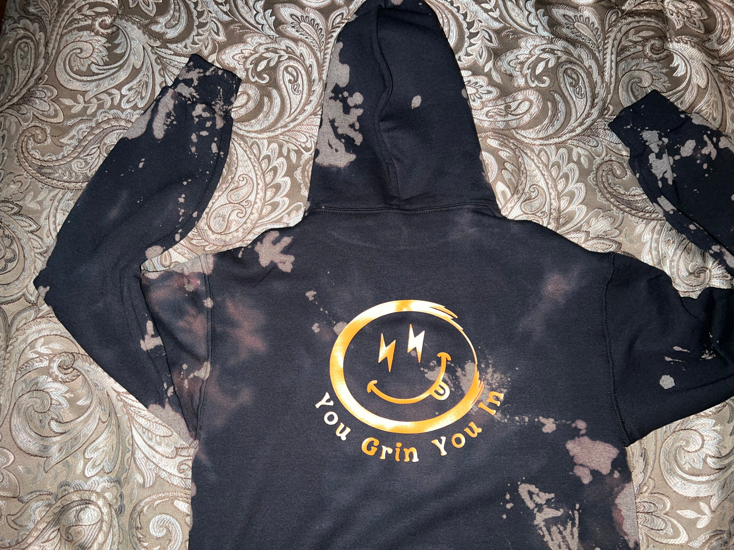 17A. YGYI Black Bleach Tie Dye Hoodies (Small logo on front) Small - Large