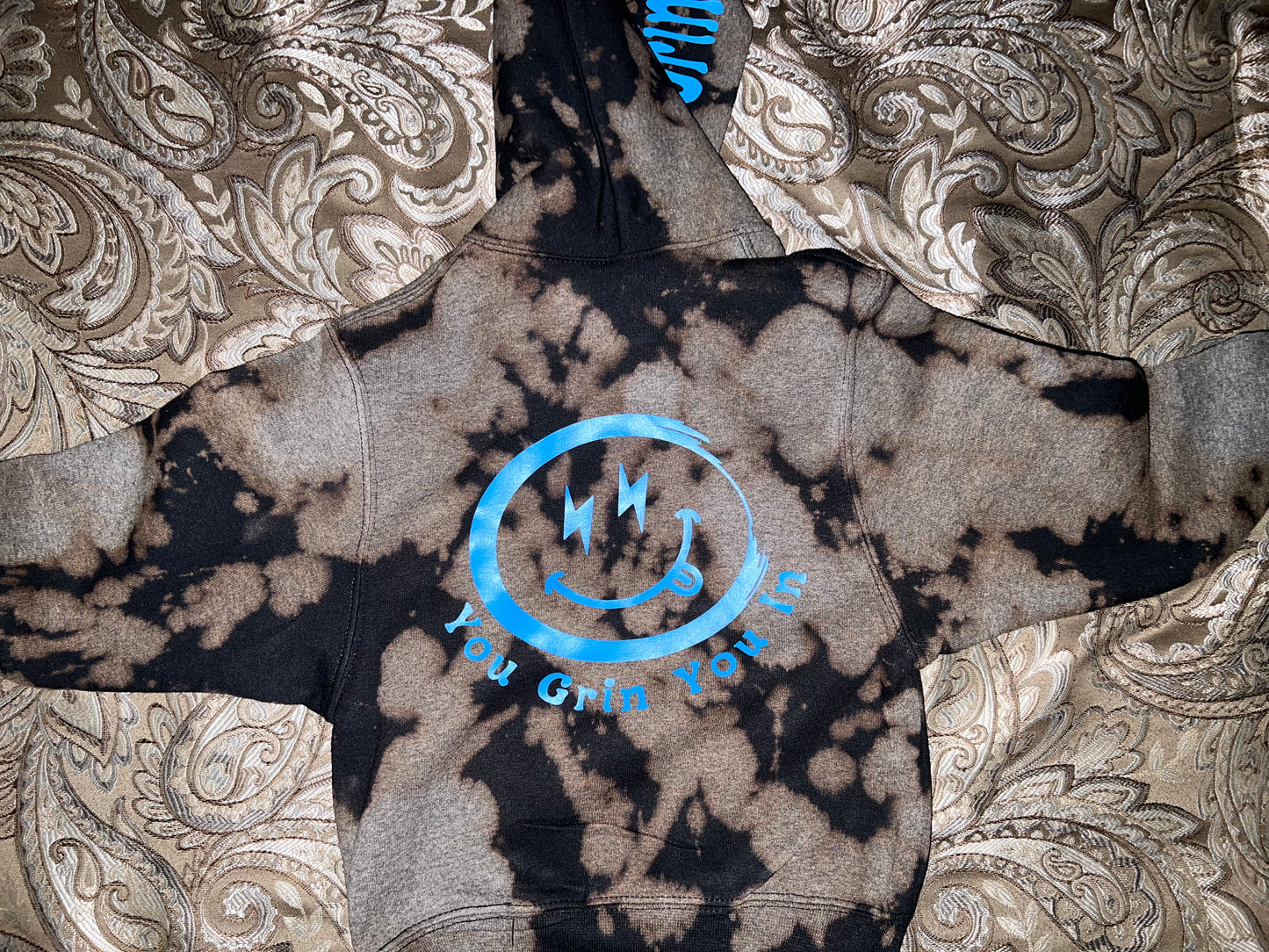 18A. YGYI Black Bleach Tie Dye Hoodies (Small logo on front) XL - 3XL