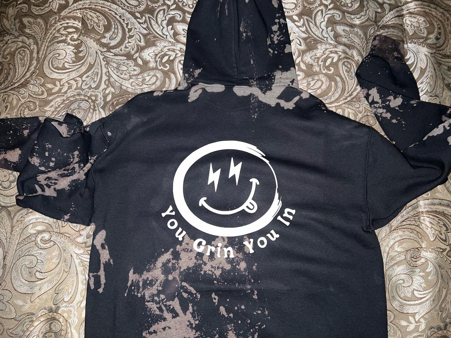 18A. YGYI Black Bleach Tie Dye Hoodies (Small logo on front) XL - 3XL