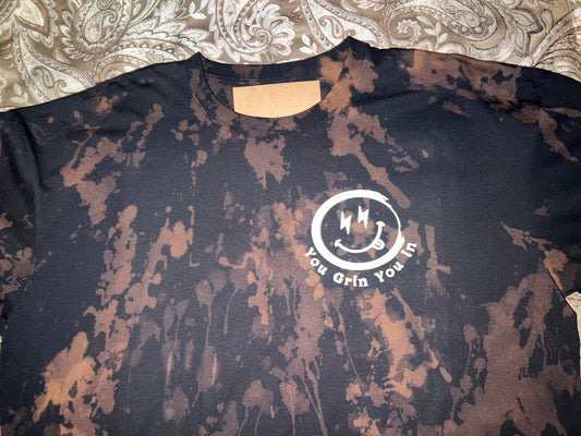 93B. YGYI Black Bleach Tie Dye Long Sleeve (Medium logo on front) XL-3XL