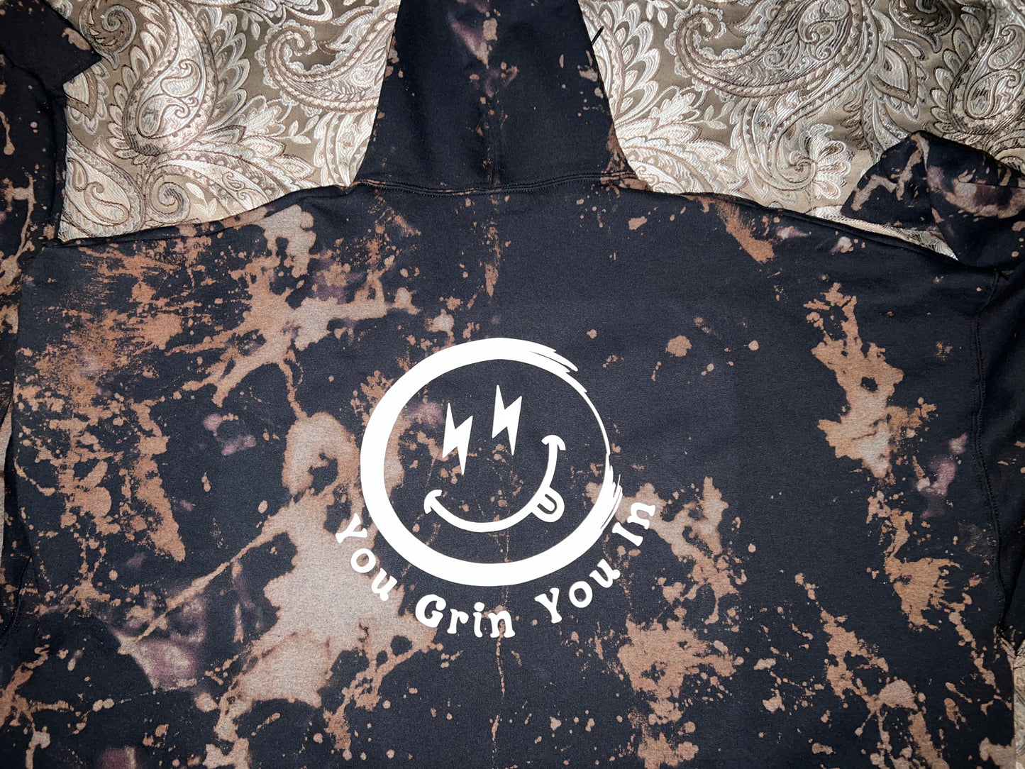 17A. YGYI Black Bleach Tie Dye Hoodies (Small logo on front) Small - Large