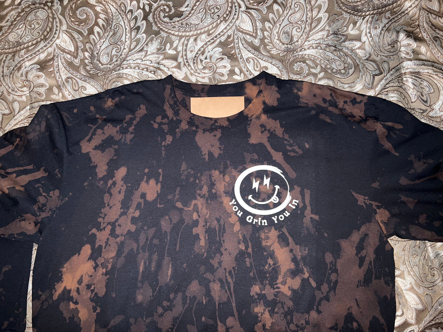 92B. YGYI Black Bleach Tie Dye Long Sleeve (Medium logo on front) Small - Large